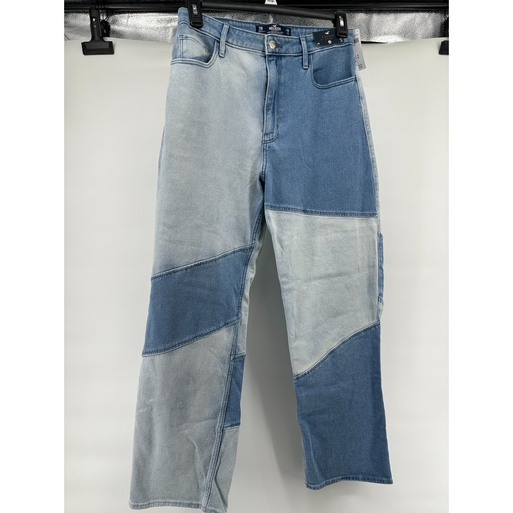 Hollister Women Ultra High Rise Dad Jeans Sz 11R Blue Denim Patchwork 30x31 NWT
